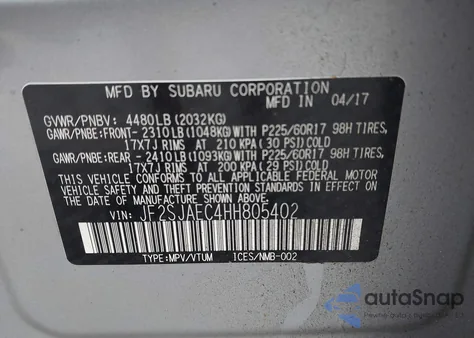 2017 Subaru Forester 2.5I Premium z USA, uszkodzony, nr VIN JF2SJAEC4HH805402